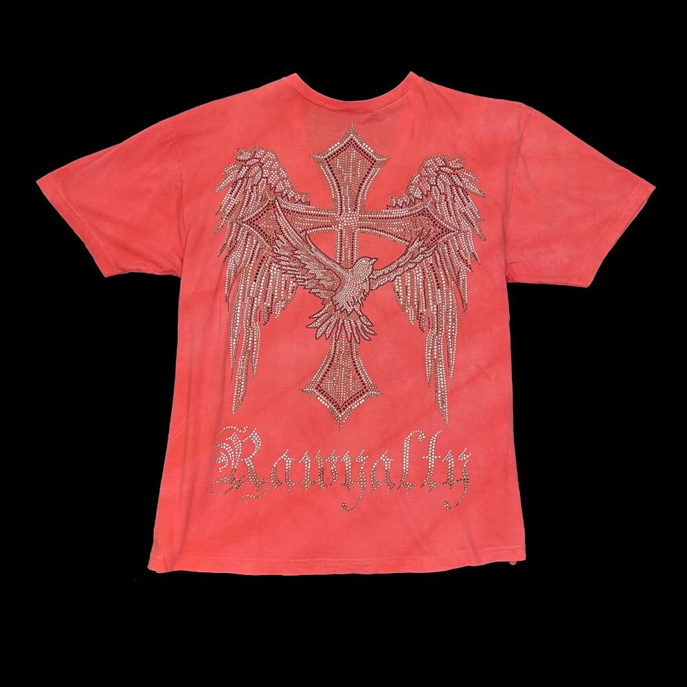 Rawyalty Rhinestone Stud Bling Mens T-Shirt XL X-Large Cross